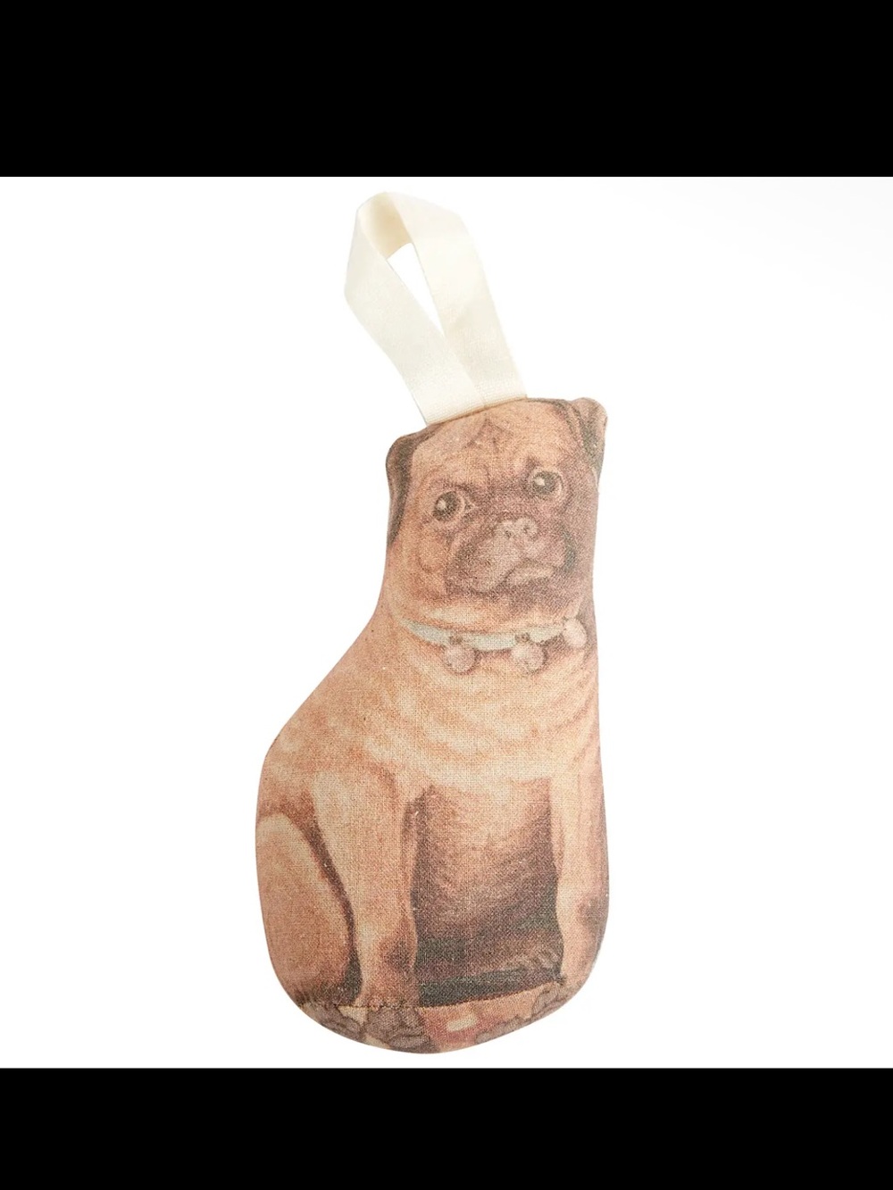 Pug Print Bag Charm Ornament with Hanging Loop Stuffed